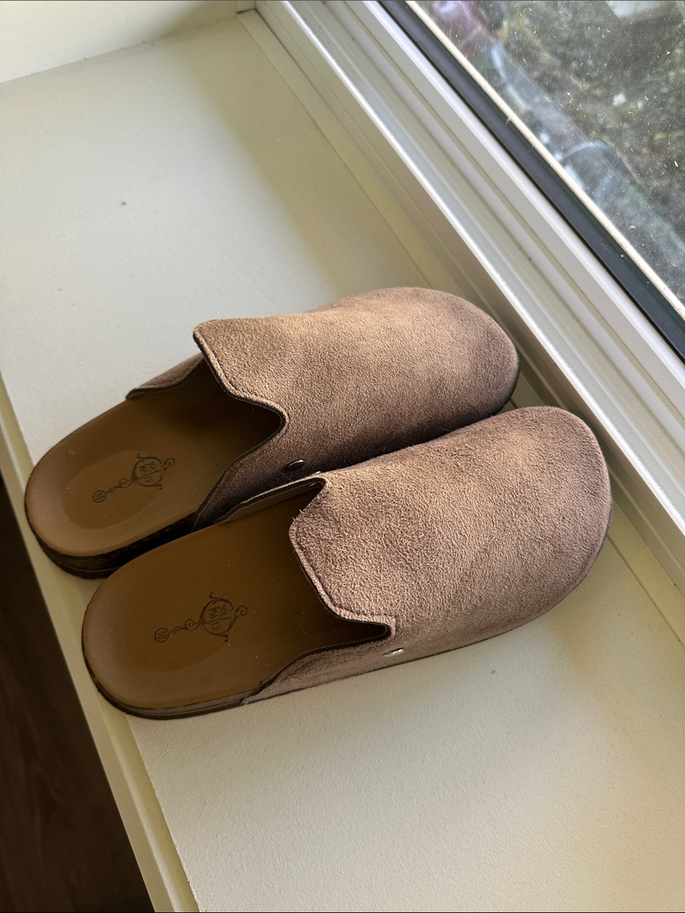 Women's Suede Mules/Clogs in Taupe